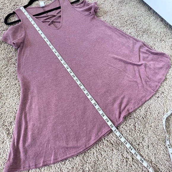 Pink Blush V-Neck Open Shoulder Sweater Tunic Mini Dress - Picture 5 of 7